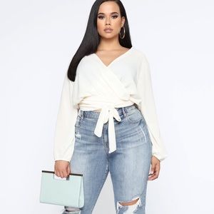 Fashion Nova Cream Wrap Crop Top